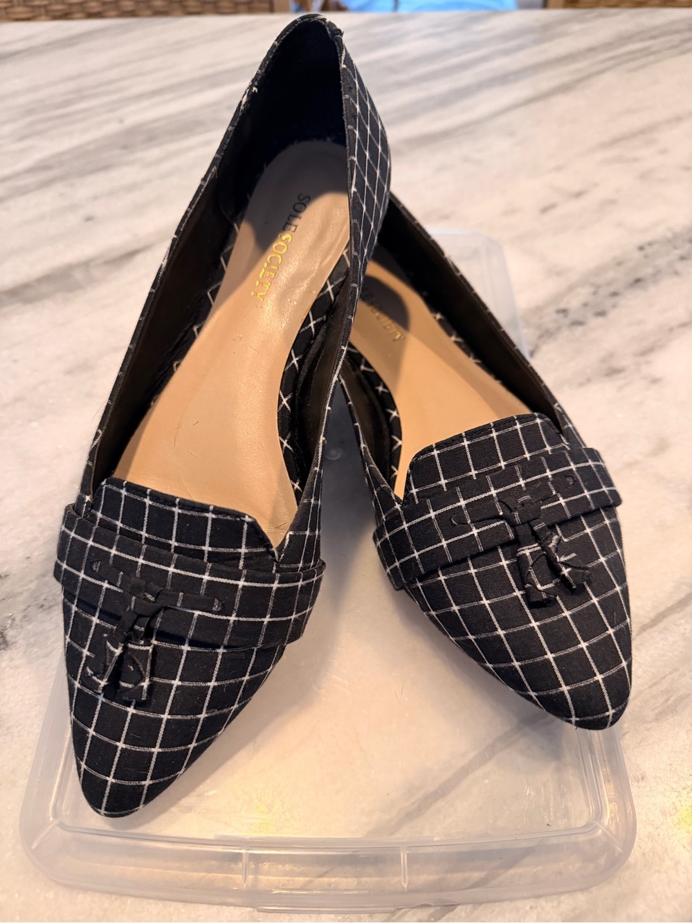 Sole Society Black Windowpane Pointed Loafer Flats